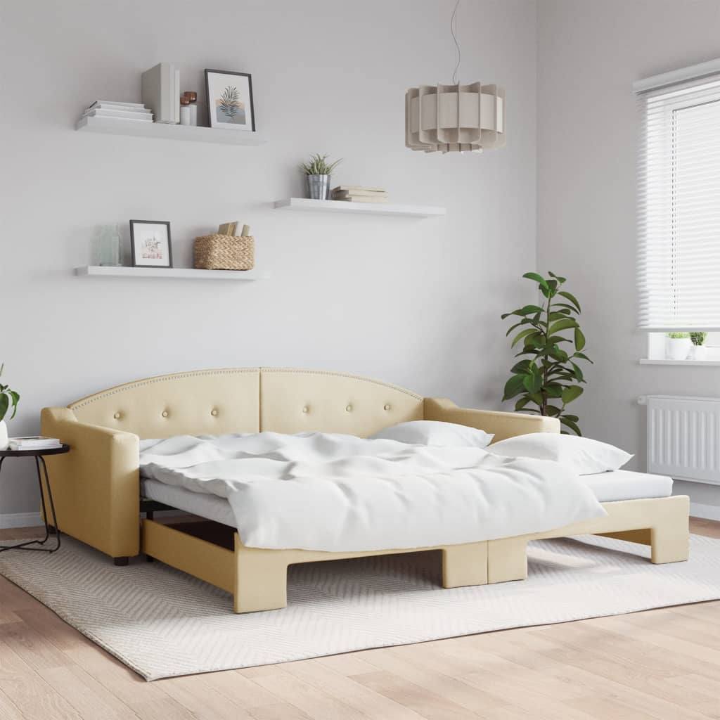 Lit de jour avec lit gigogne crème 100x200 cm tissu - XIOS