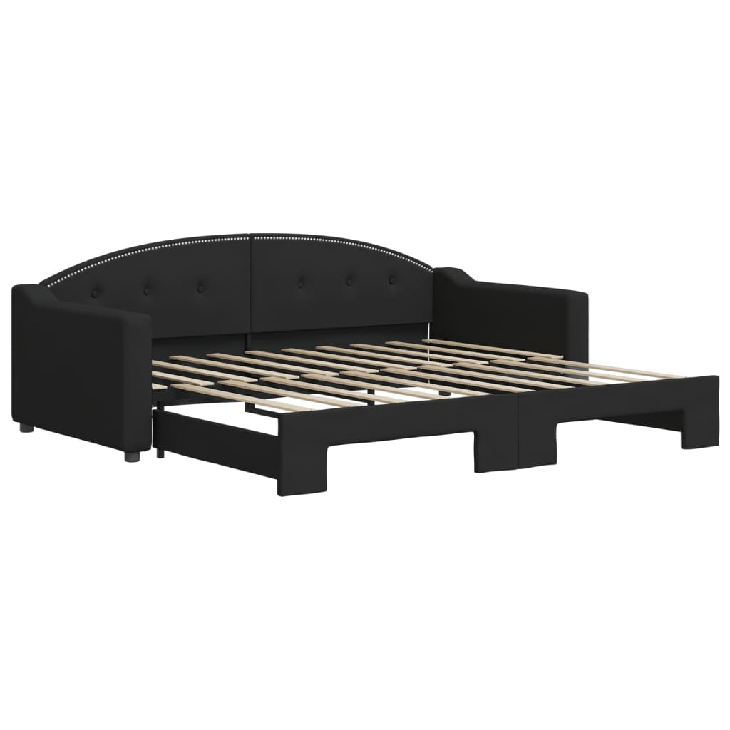 Lit de jour avec lit gigogne noir 90x190 cm tissu