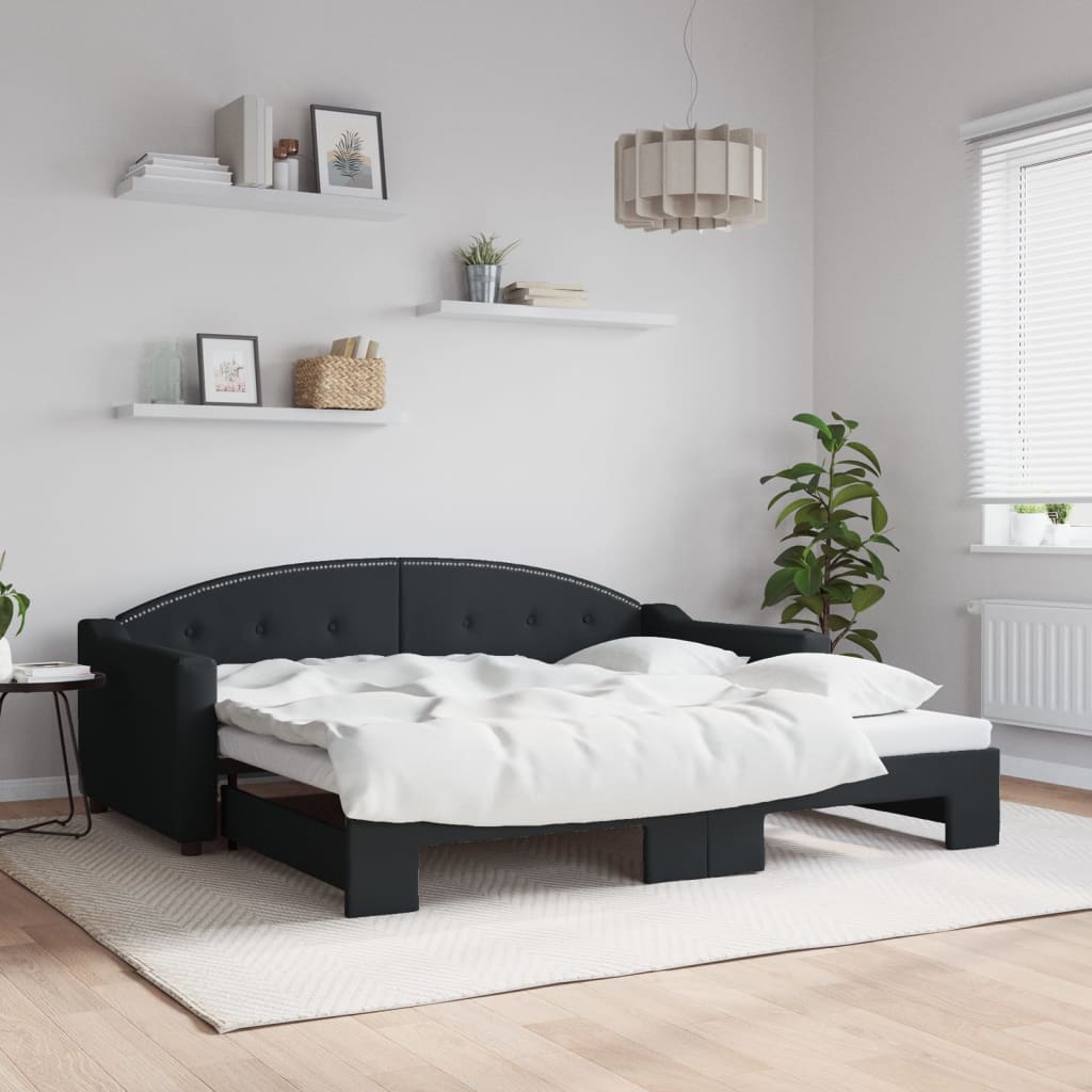 Lit de jour avec lit gigogne noir 90x190 cm tissu