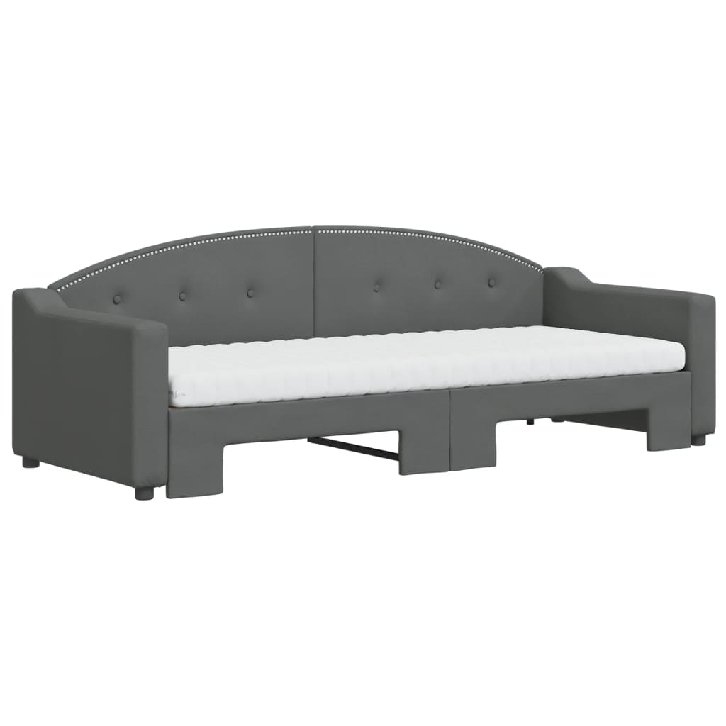 Lit de jour avec gigogne et matelas gris foncé 80x200 cm tissu - XIOS