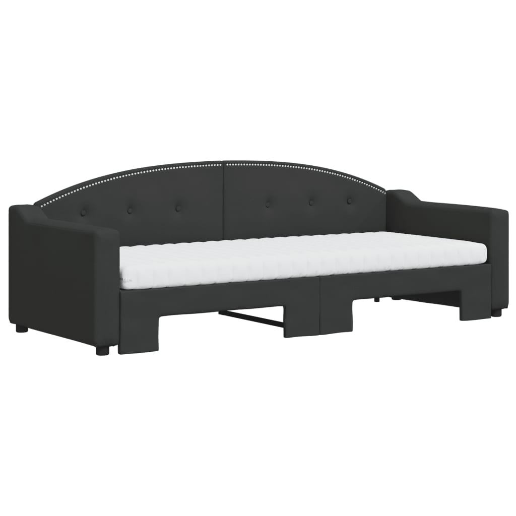 Lit de jour avec lit gigogne et matelas noir 80x200 cm tissu - XIOS