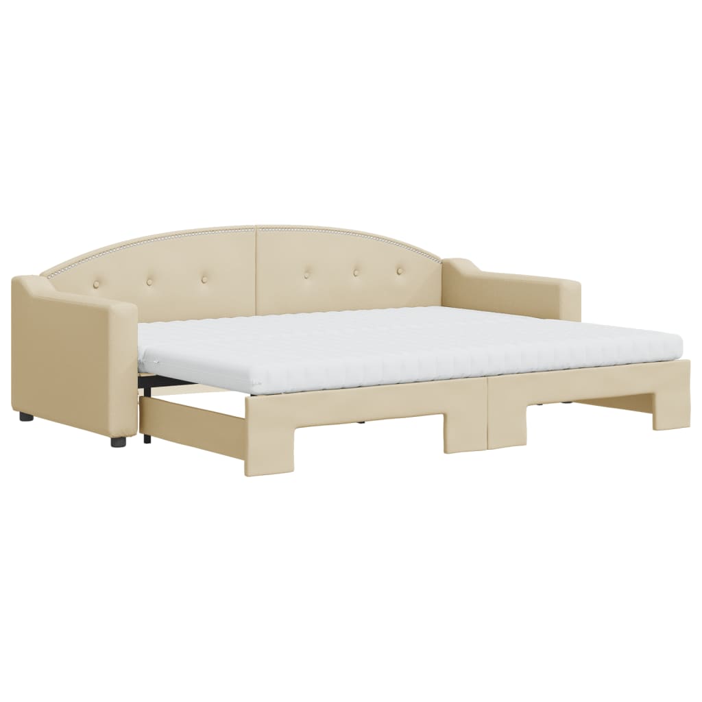 Lit de jour avec gigogne et matelas crème 80x200 cm tissu - XIOS