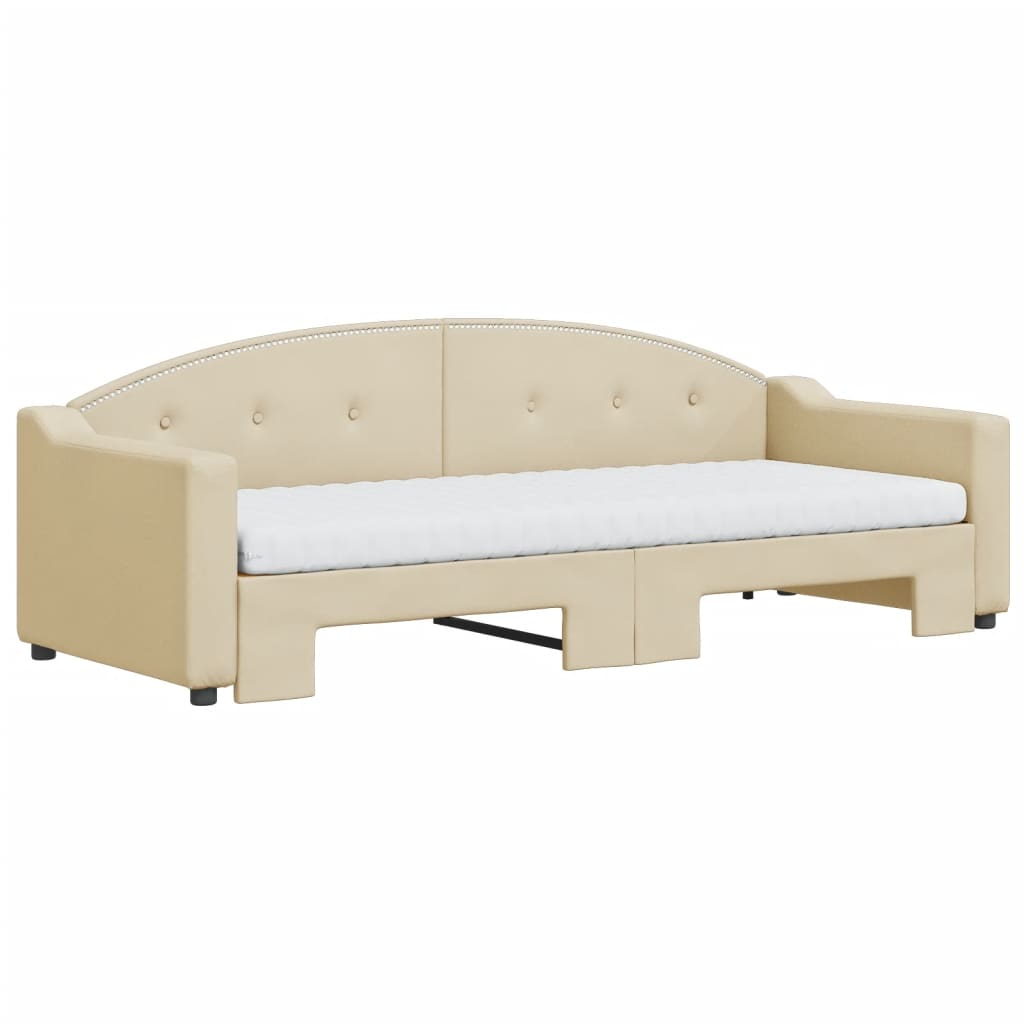 Lit de jour avec gigogne et matelas crème 80x200 cm tissu - XIOS