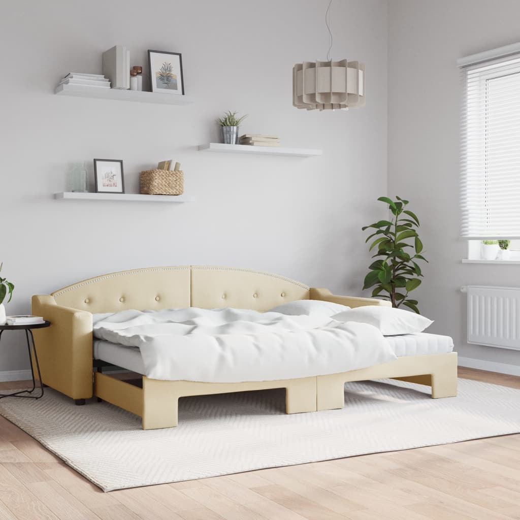 Lit de jour avec gigogne et matelas crème 80x200 cm tissu - XIOS