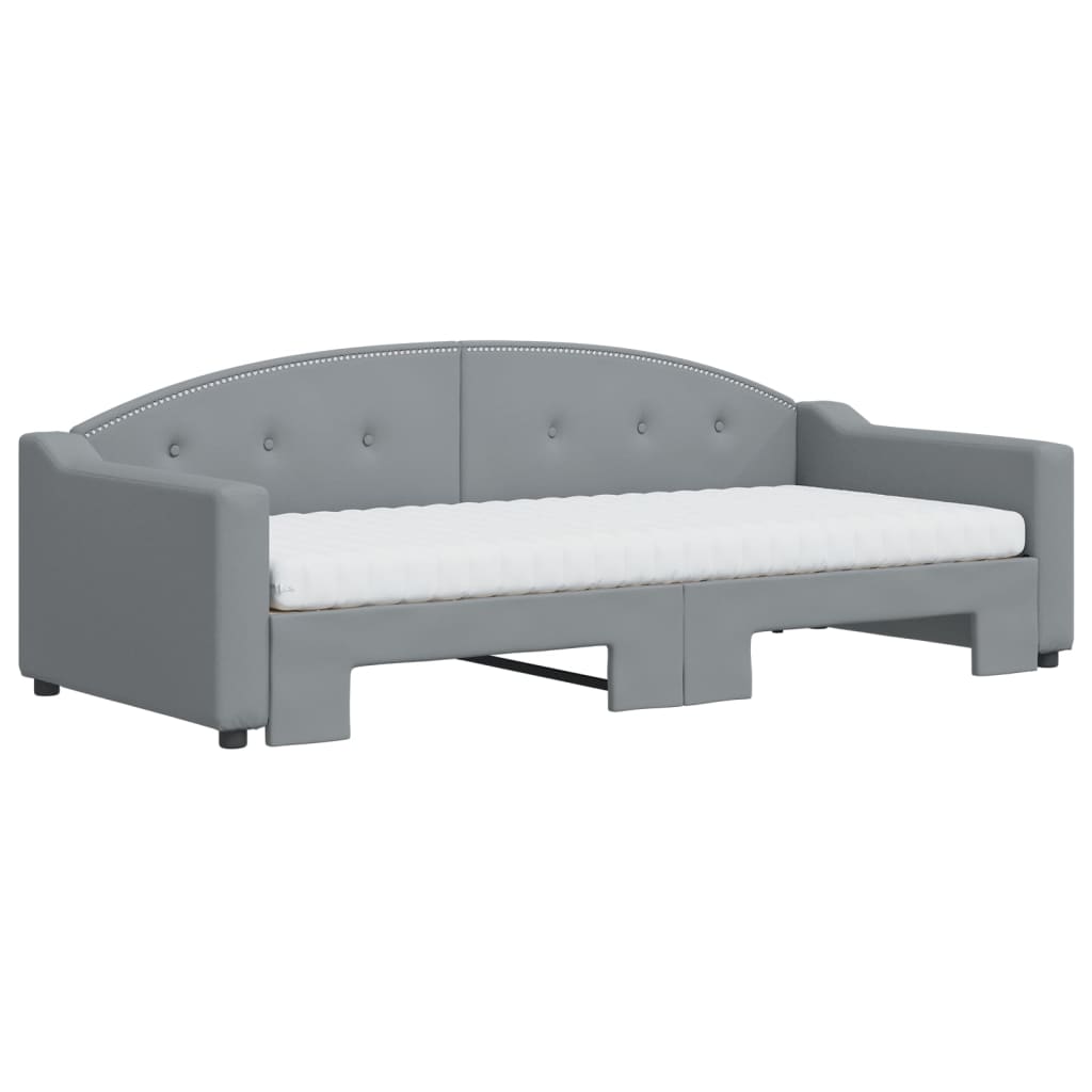 Lit de jour avec gigogne et matelas gris clair 90x200 cm tissu - XIOS
