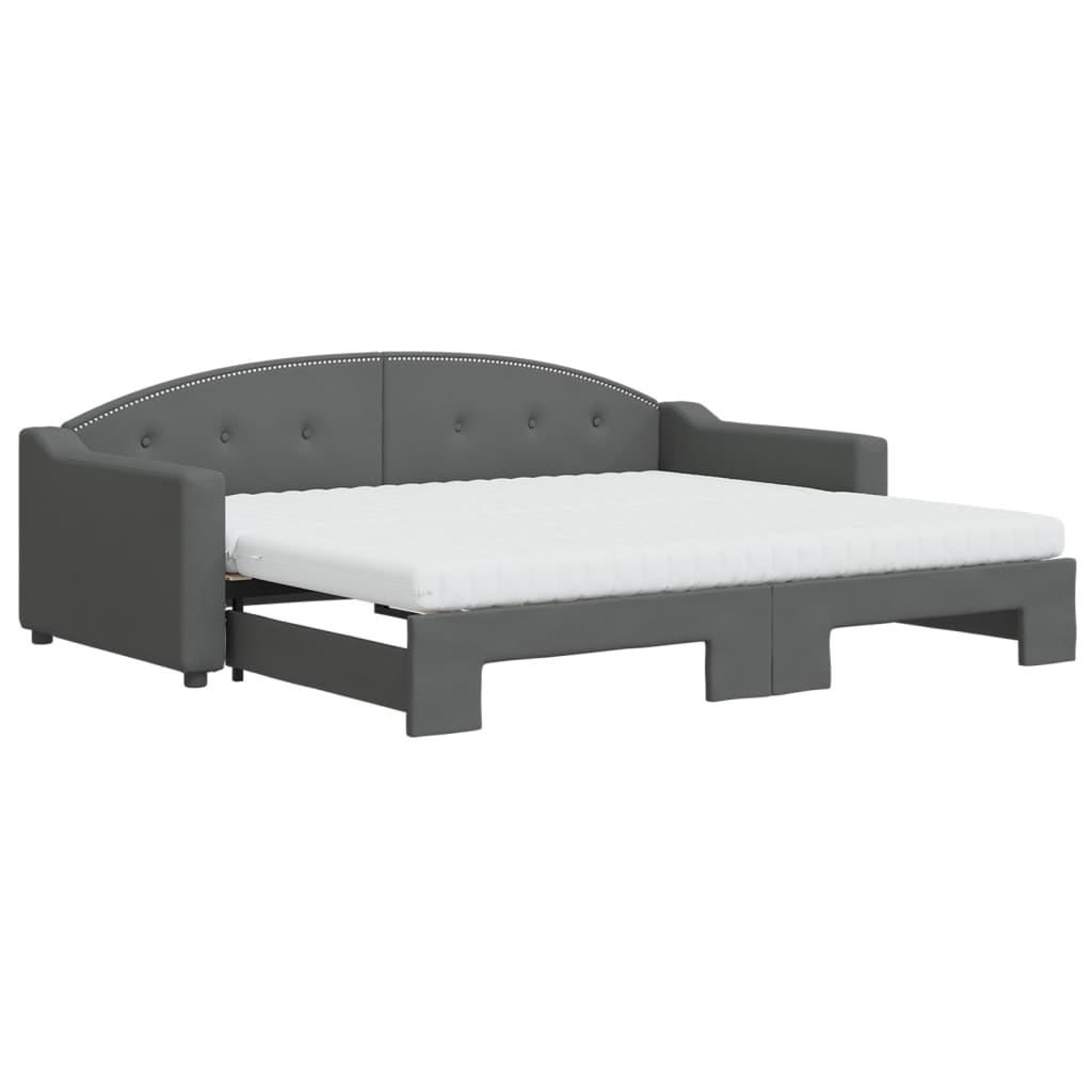 Lit de jour avec gigogne et matelas gris foncé 90x200 cm tissu - XIOS