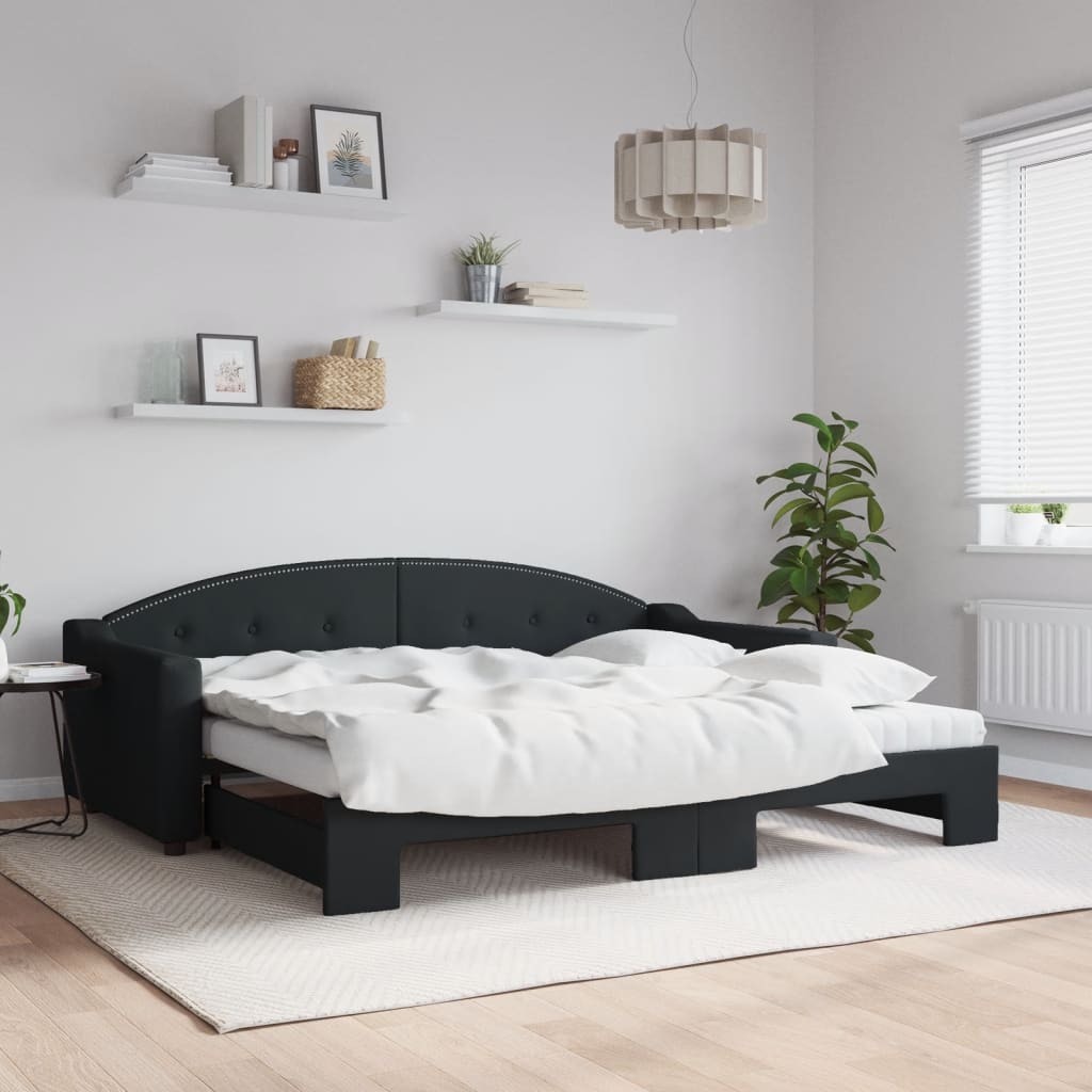 Lit de jour avec gigogne et matelas noir 90x200 cm tissu - XIOS