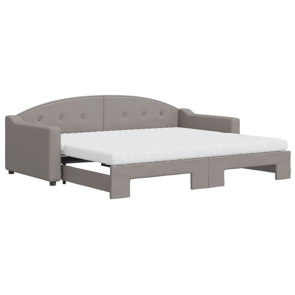 Lit de jour avec gigogne et matelas taupe 90x200 cm tissu - XIOS