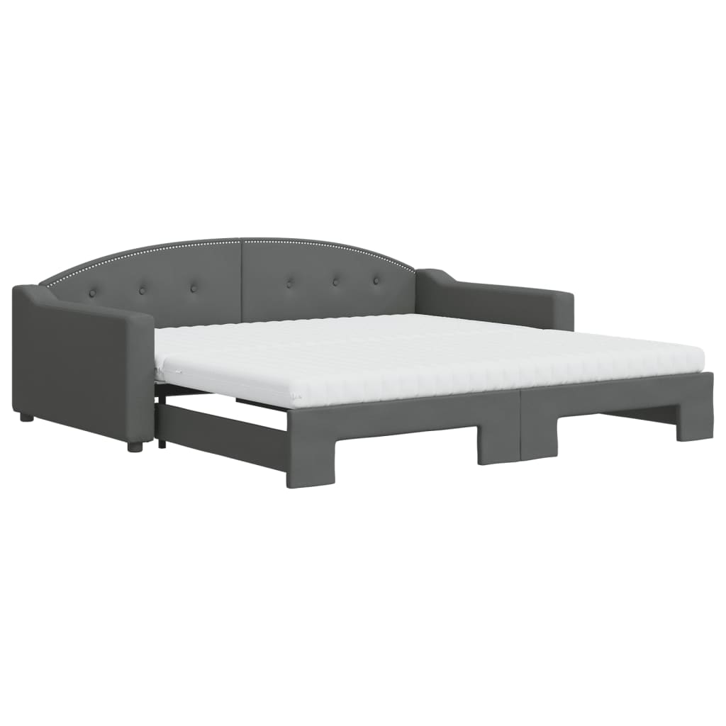 Lit de jour avec gigogne et matelas gris foncé 100x200 cm tissu - XIOS