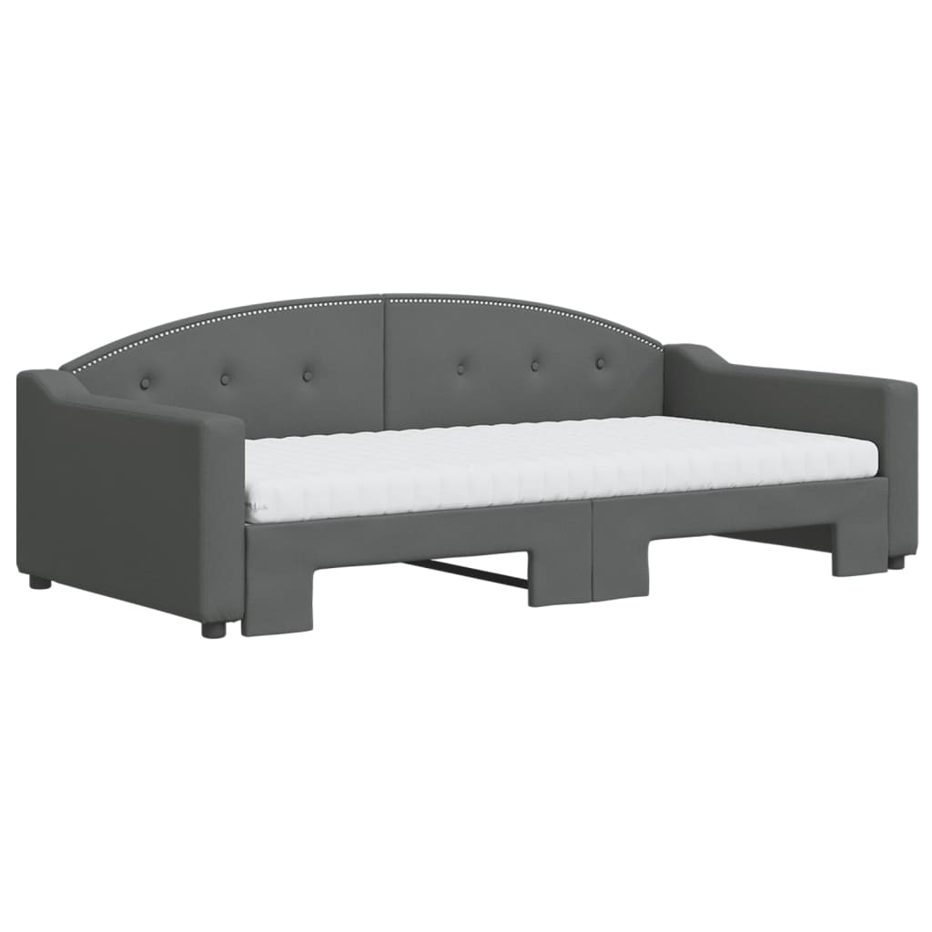 Lit de jour avec gigogne et matelas gris foncé 100x200 cm tissu - XIOS