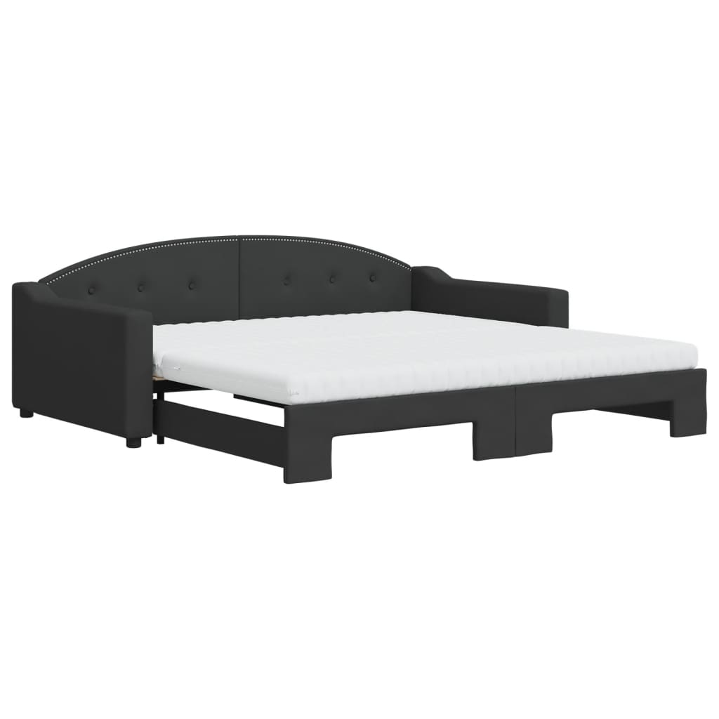 Lit de jour avec gigogne et matelas noir 100x200 cm tissu - XIOS
