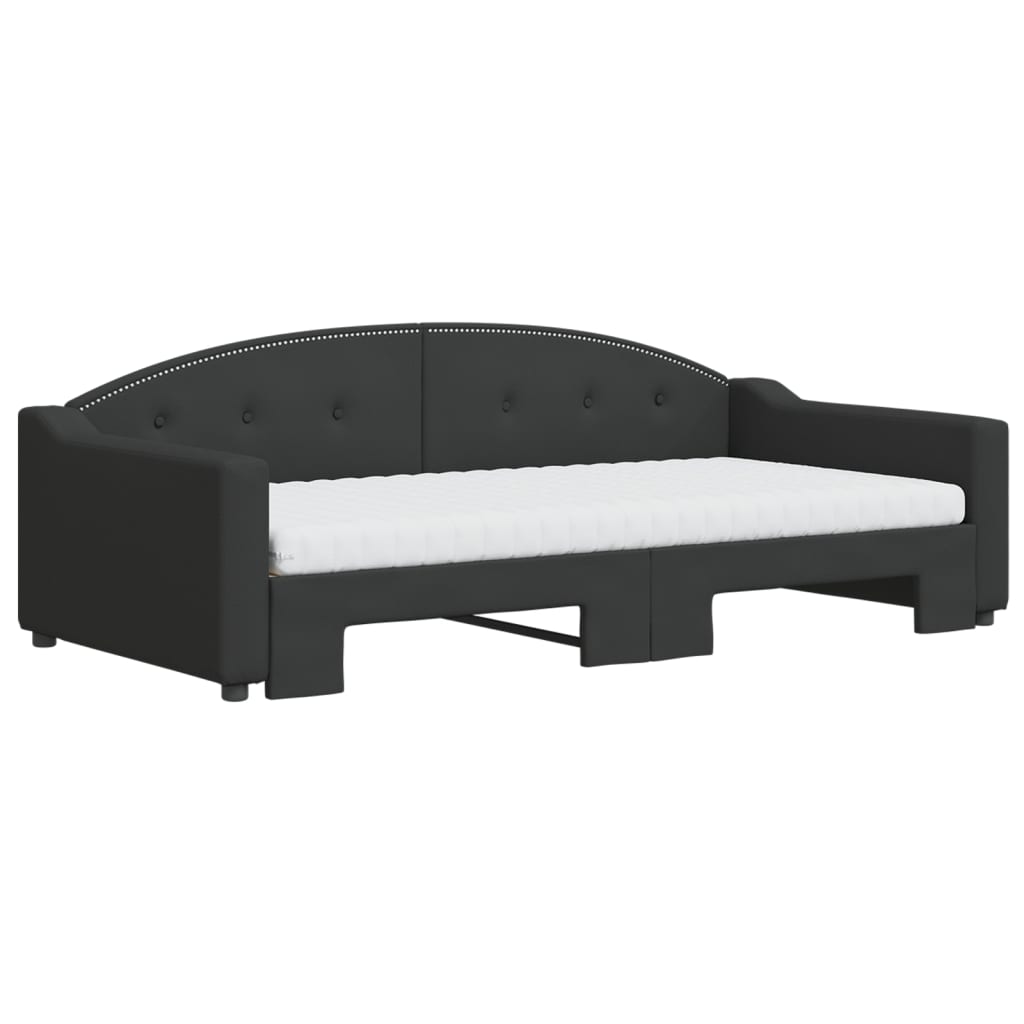 Lit de jour avec gigogne et matelas noir 100x200 cm tissu - XIOS