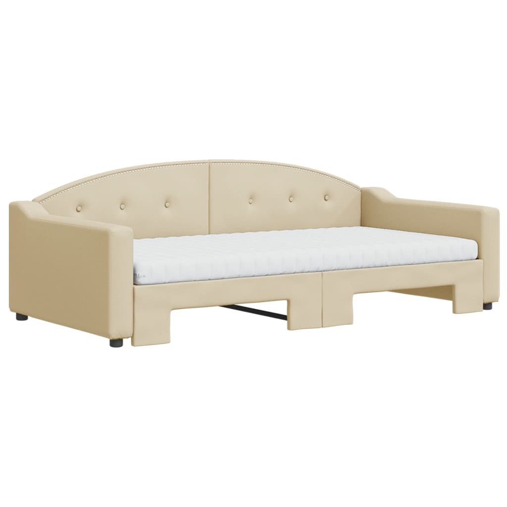 Lit de jour avec gigogne et matelas crème 100x200 cm tissu - XIOS