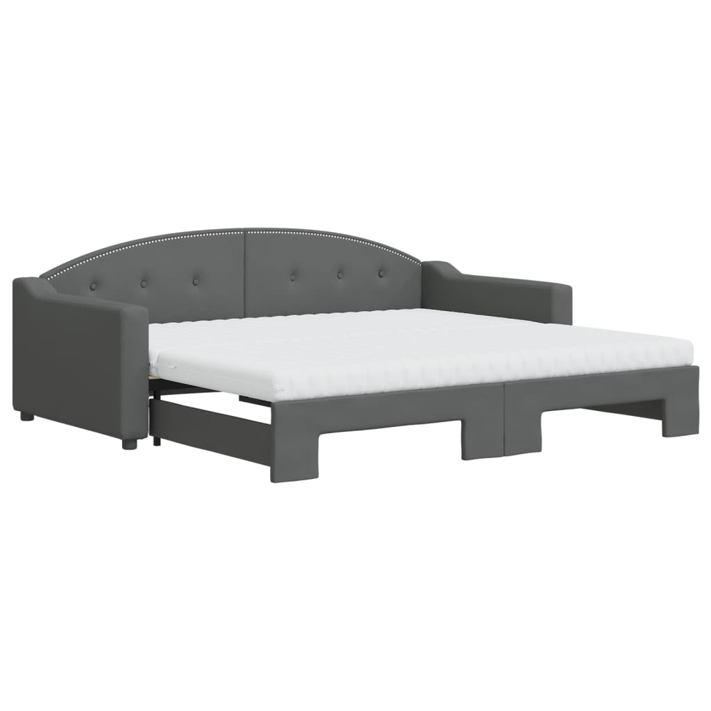 Lit de jour avec gigogne et matelas gris foncé 90x190 cm tissu - XIOS
