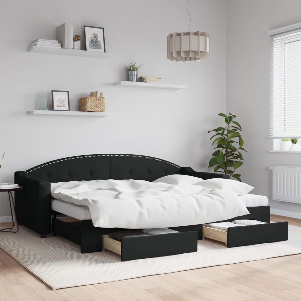 Lit de jour avec gigogne et tiroirs sans matelas noir 80x200 cm - XIOS