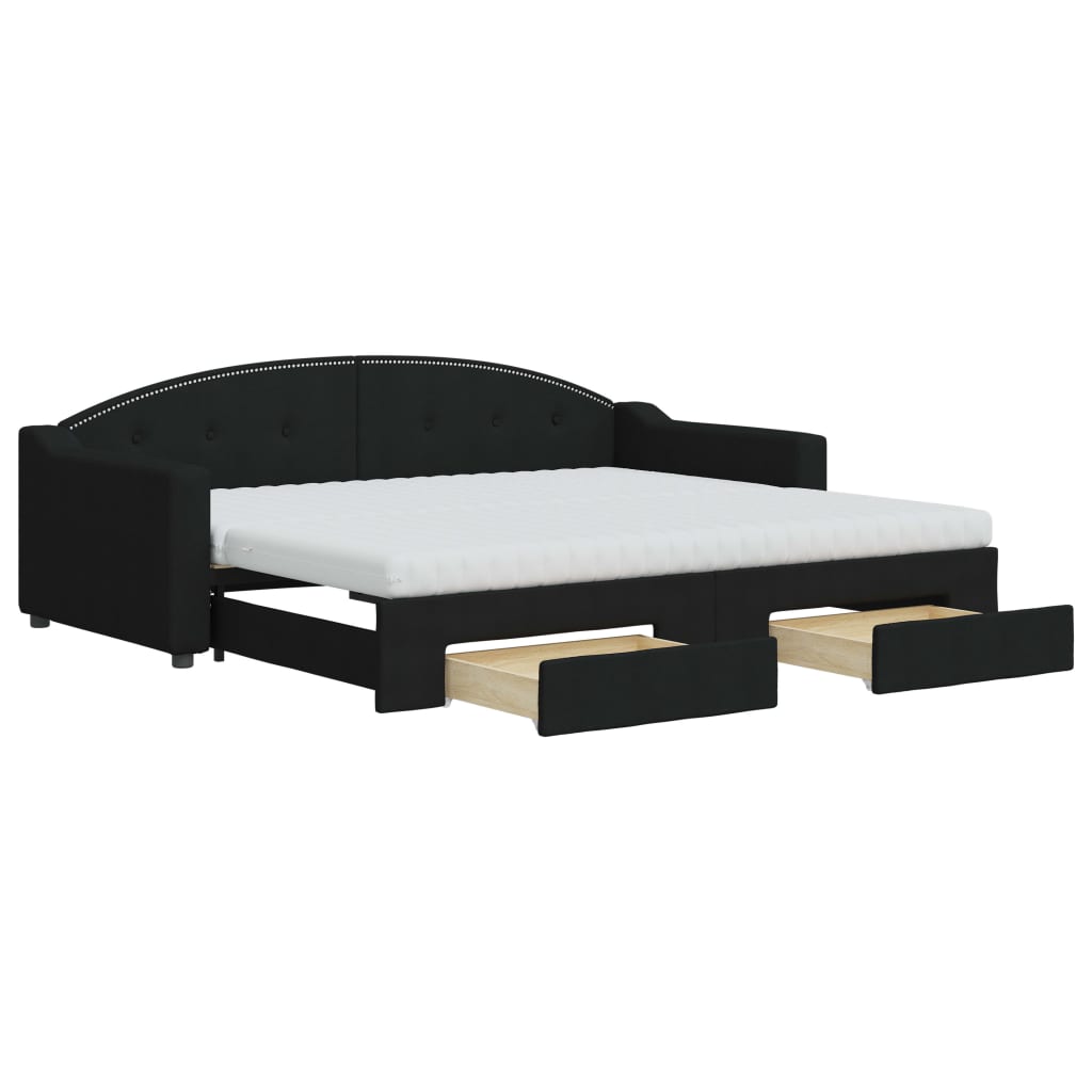 Lit de jour avec gigogne et tiroirs noir 90x200 cm tissu - XIOS