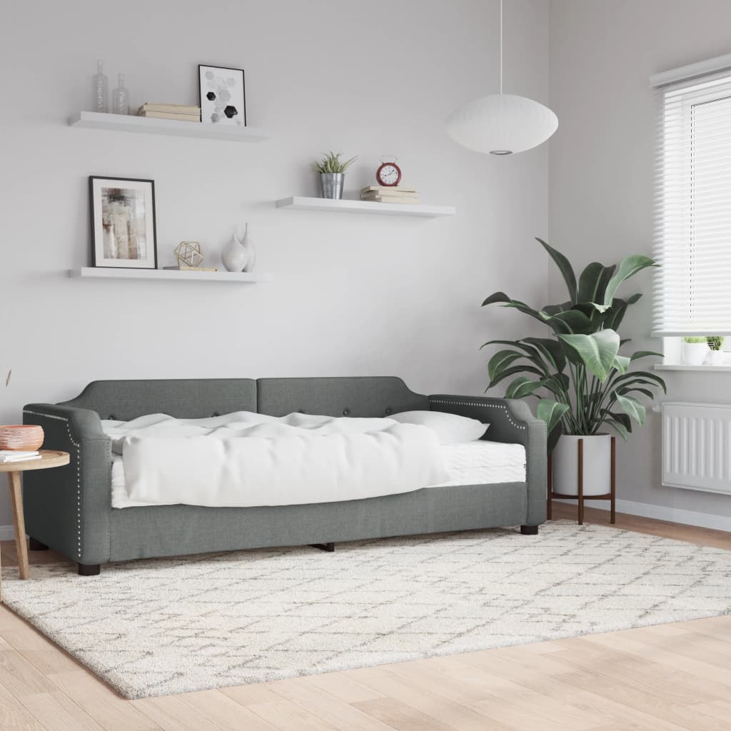 Lit de jour avec matelas gris foncé 80x200 cm tissu - XIOS
