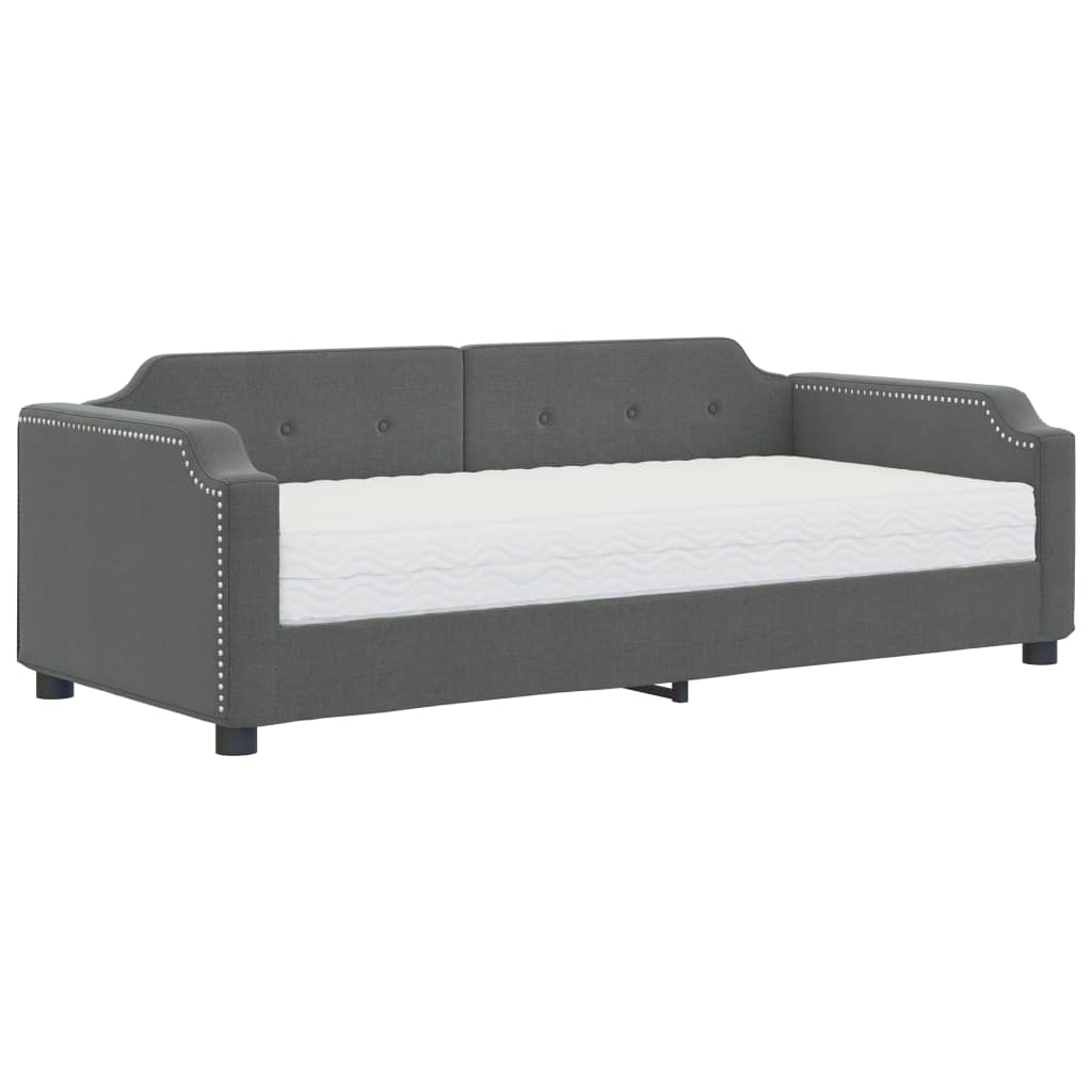 Lit de jour avec matelas gris foncé 90x200 cm tissu - XIOS