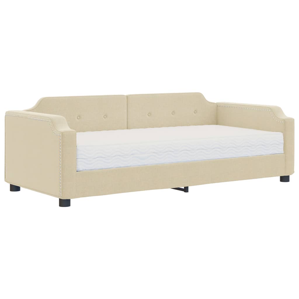 Lit de jour avec matelas crème 90x200 cm tissu - XIOS