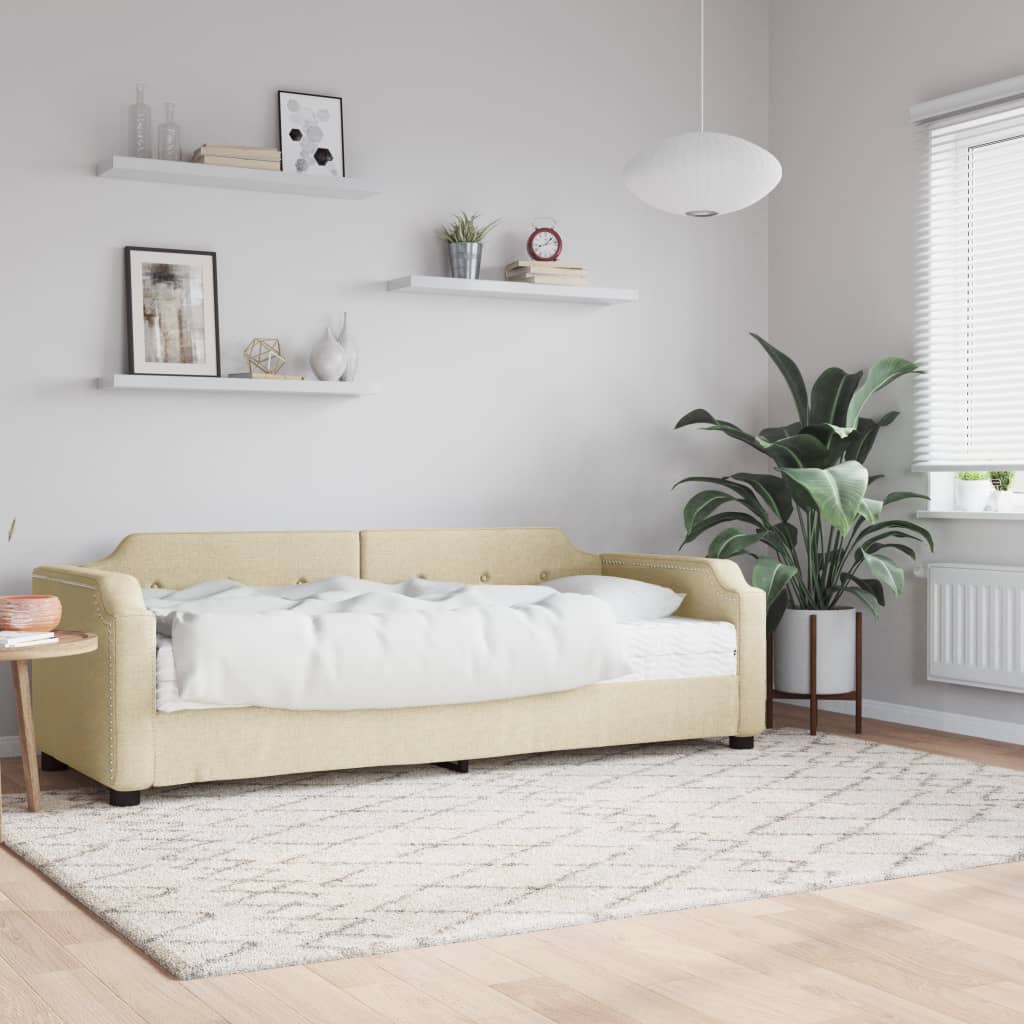 Lit de jour avec matelas crème 90x200 cm tissu - XIOS