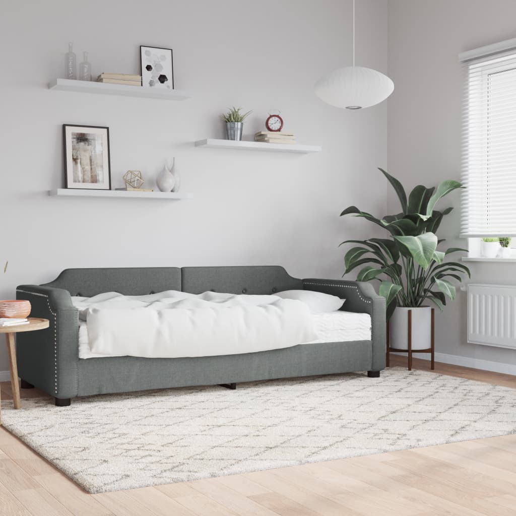 Lit de jour avec matelas gris foncé 100x200 cm tissu - XIOS