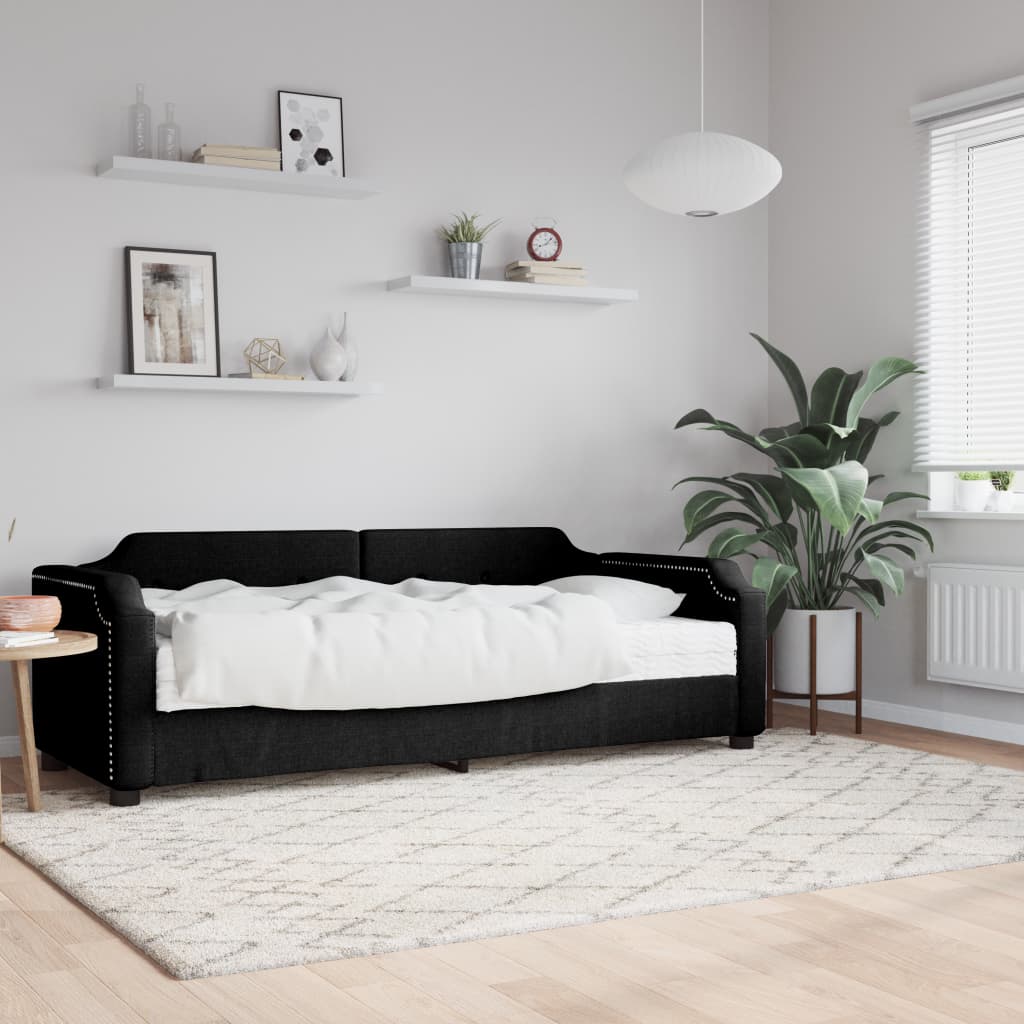 Lit de jour avec matelas noir 100x200 cm tissu - XIOS