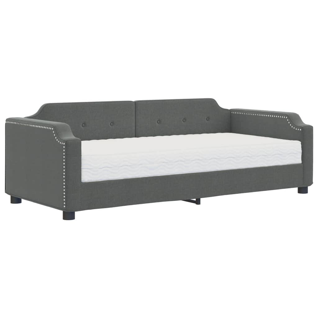 Lit de jour avec matelas gris foncé 90x190 cm tissu - XIOS