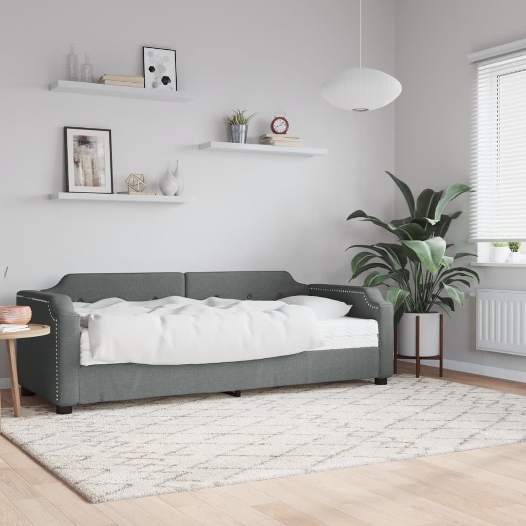 Lit de jour avec matelas gris foncé 90x190 cm tissu - XIOS