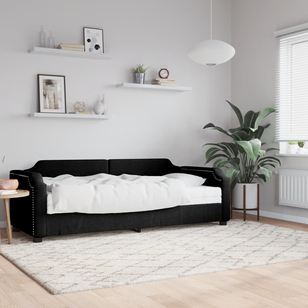 Lit de jour avec matelas noir 90x190 cm tissu - XIOS