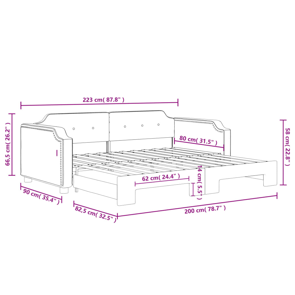 Lit de jour avec gigogne sans matelas gris foncé 80x200 cm - XIOS