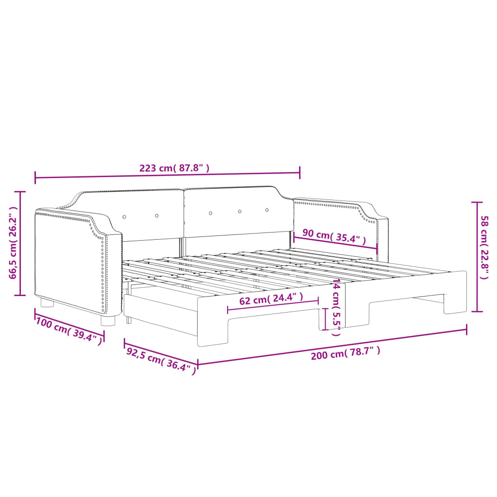 Lit de jour avec gigogne sans matelas gris clair 90x200 cm - XIOS