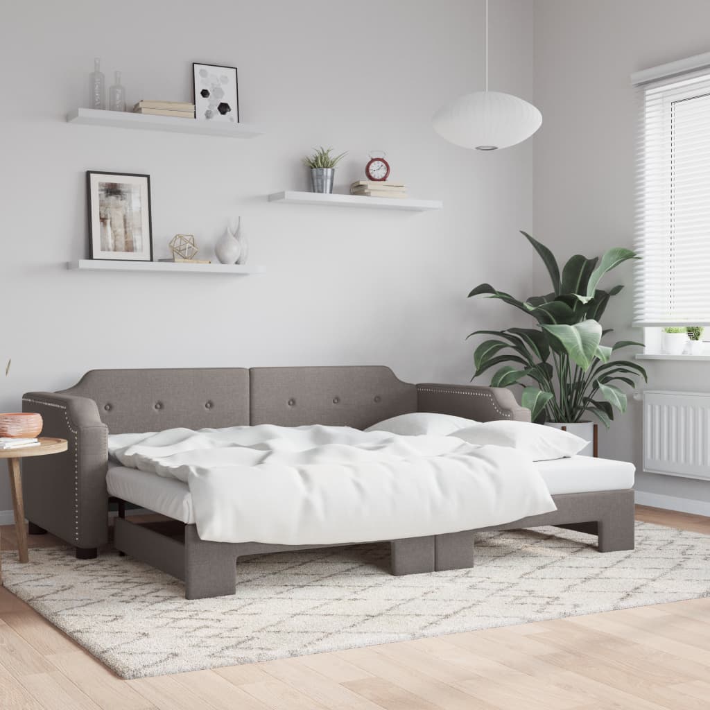 Lit de jour avec lit gigogne taupe 100x200 cm tissu - XIOS