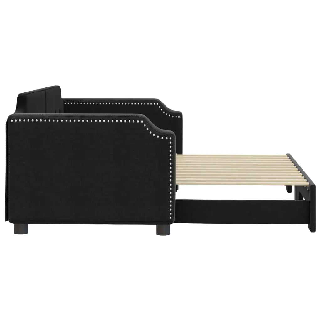 Lit de jour avec lit gigogne noir 90x190 cm tissu - XIOS