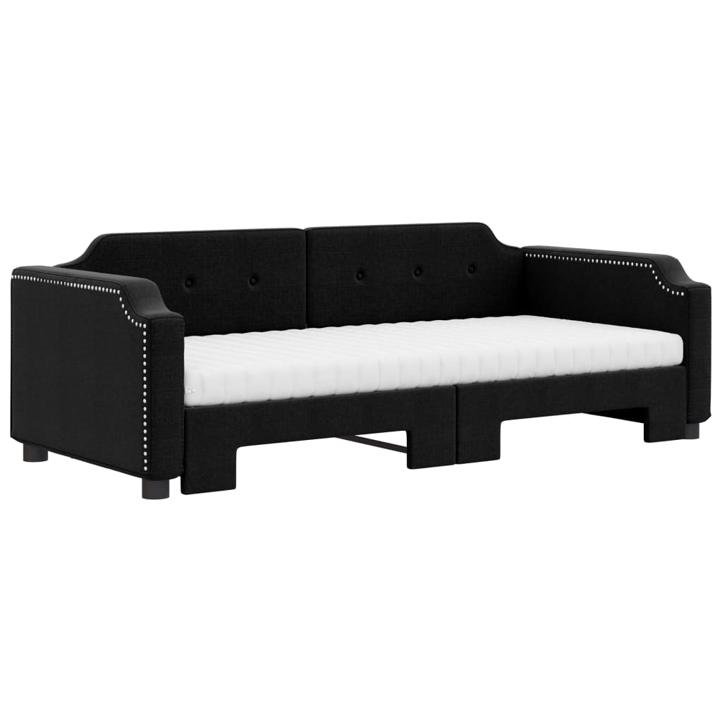 Lit de jour avec lit gigogne et matelas noir 80x200 cm tissu - XIOS