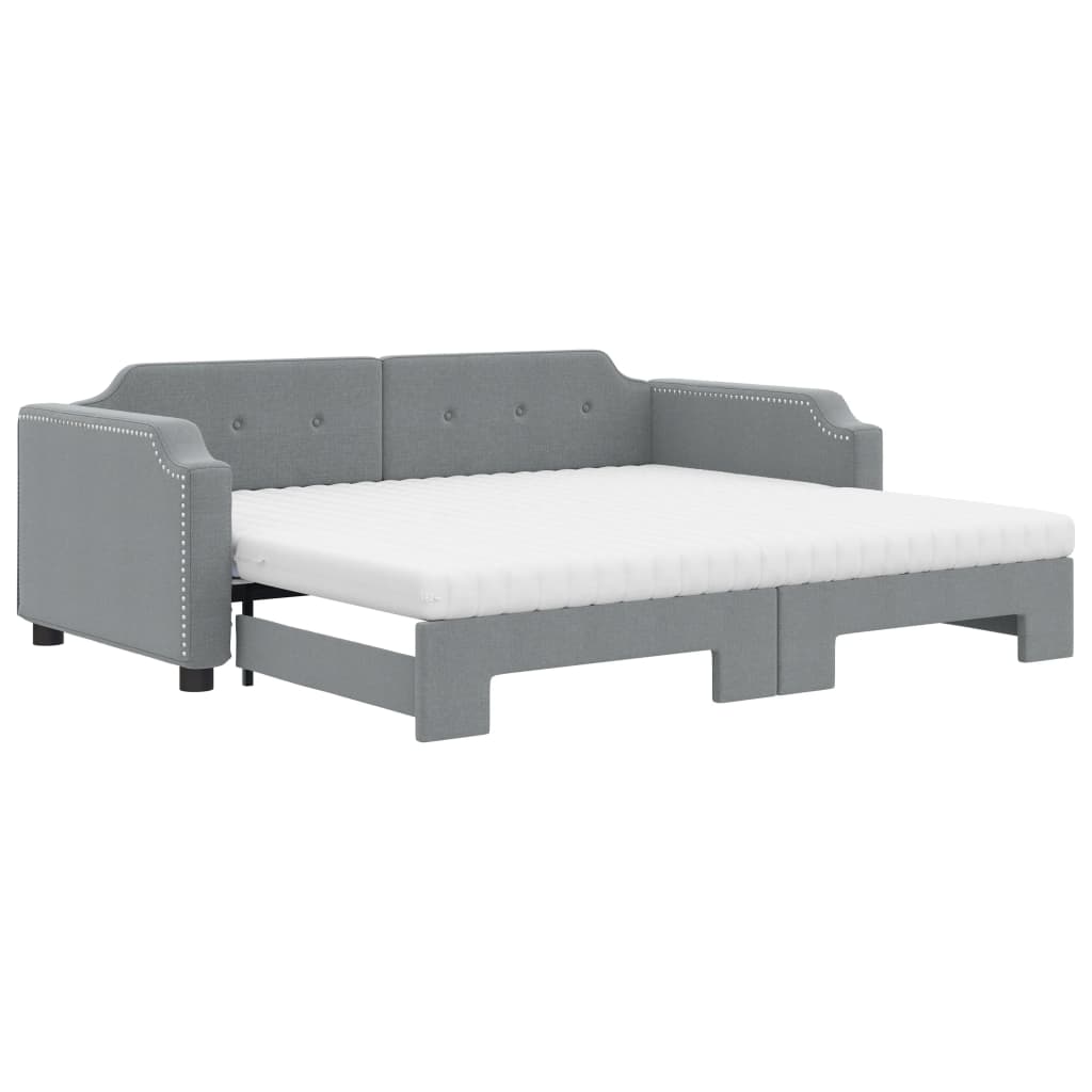 Lit de jour avec gigogne et matelas gris clair 90x200 cm tissu - XIOS