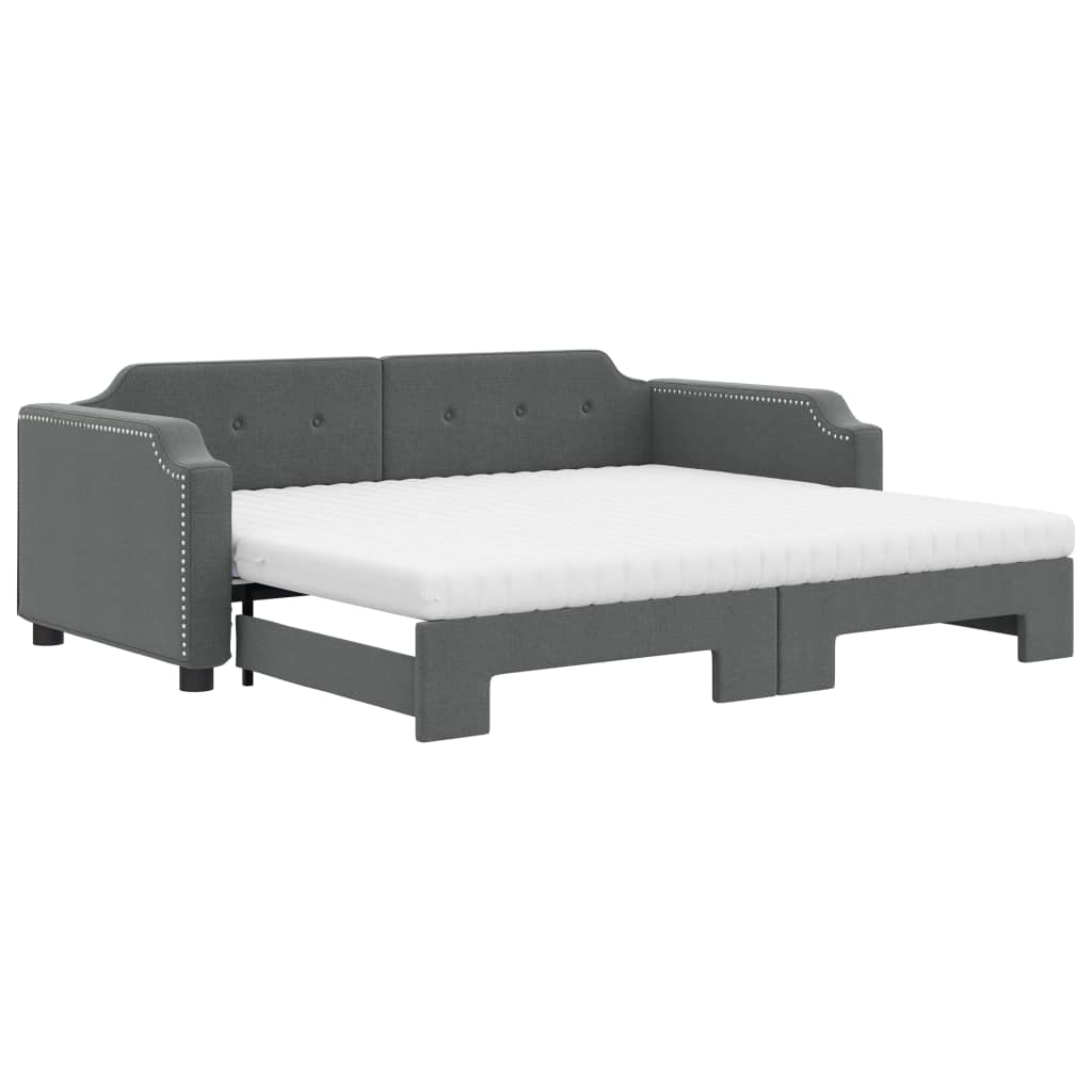 Lit de jour avec gigogne et matelas gris foncé 90x200 cm tissu - XIOS