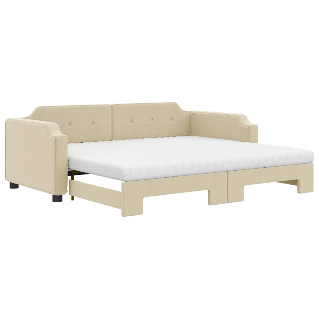 Lit de jour avec gigogne et matelas crème 90x200 cm tissu - XIOS