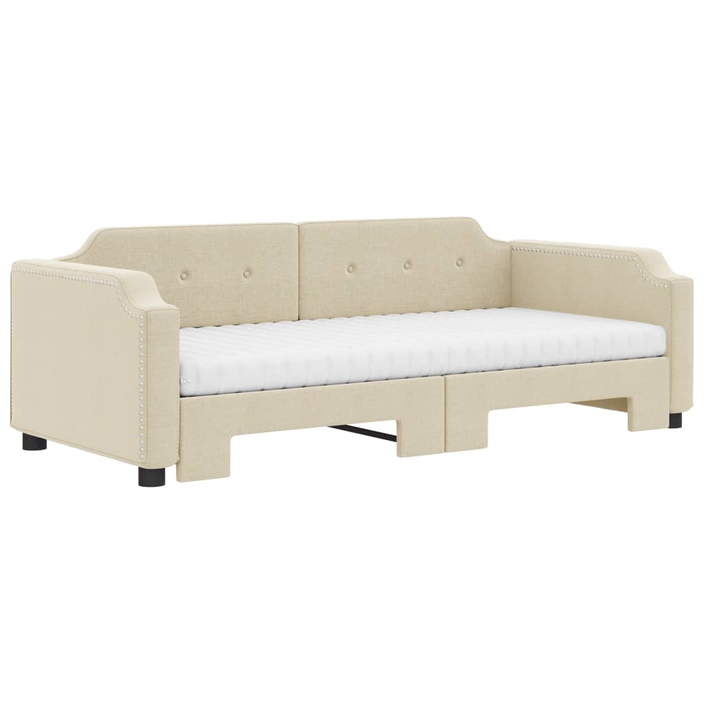 Lit de jour avec gigogne et matelas crème 90x200 cm tissu - XIOS