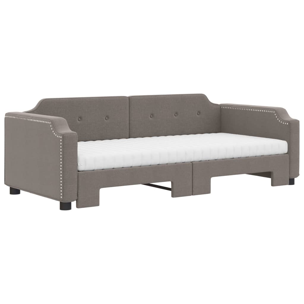 Lit de jour avec gigogne et matelas taupe 100x200 cm tissu - XIOS