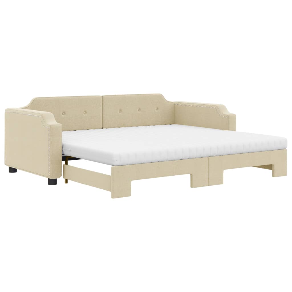 Lit de jour avec gigogne et matelas crème 100x200 cm tissu - XIOS