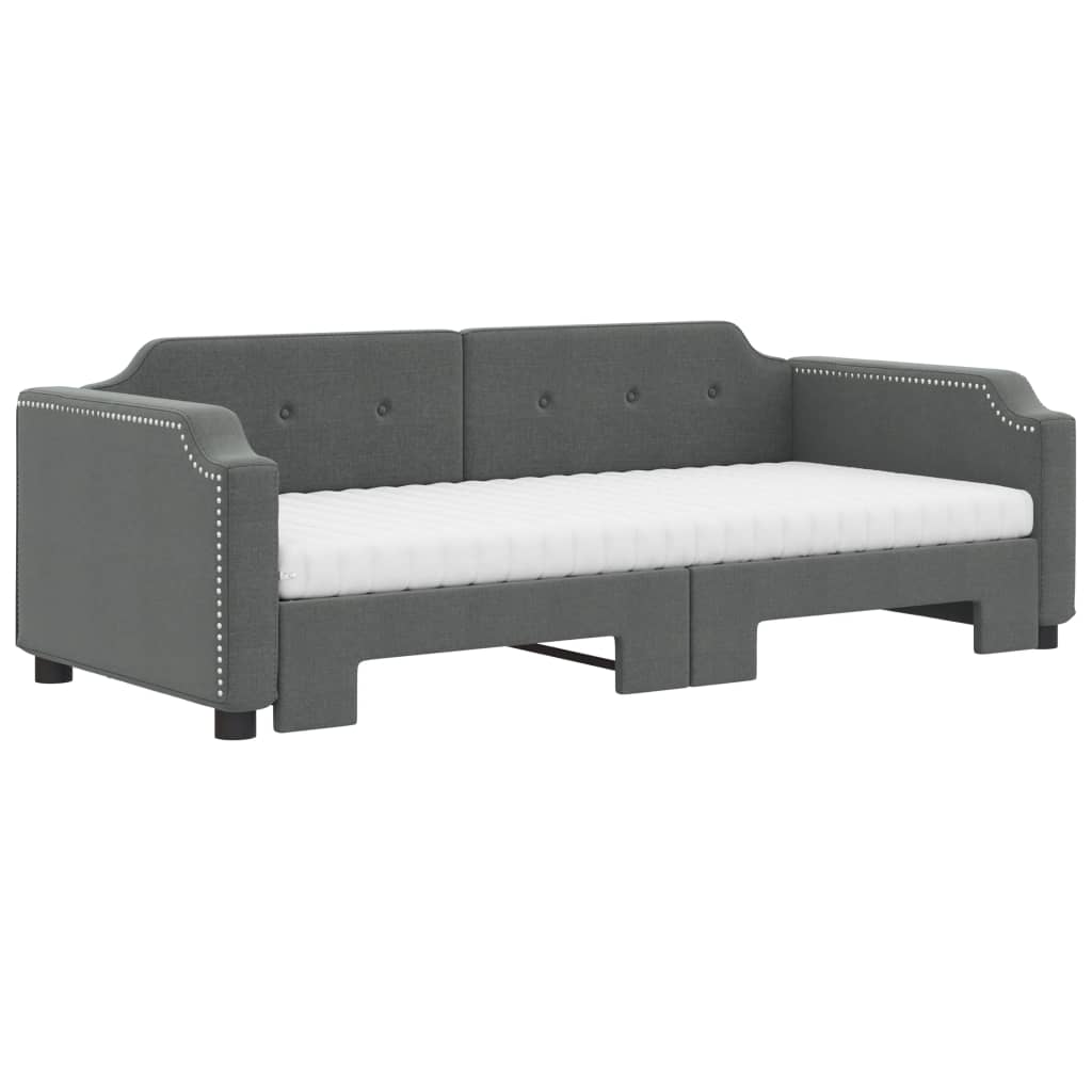 Lit de jour avec gigogne et matelas gris foncé 90x190 cm tissu - XIOS