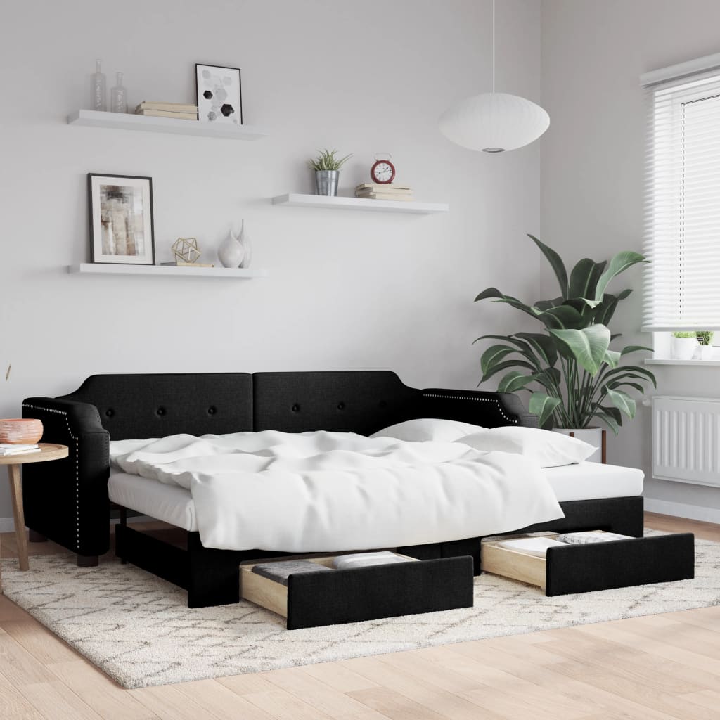 Lit de jour avec gigogne et tiroirs sans matelas noir 90x200 cm - XIOS