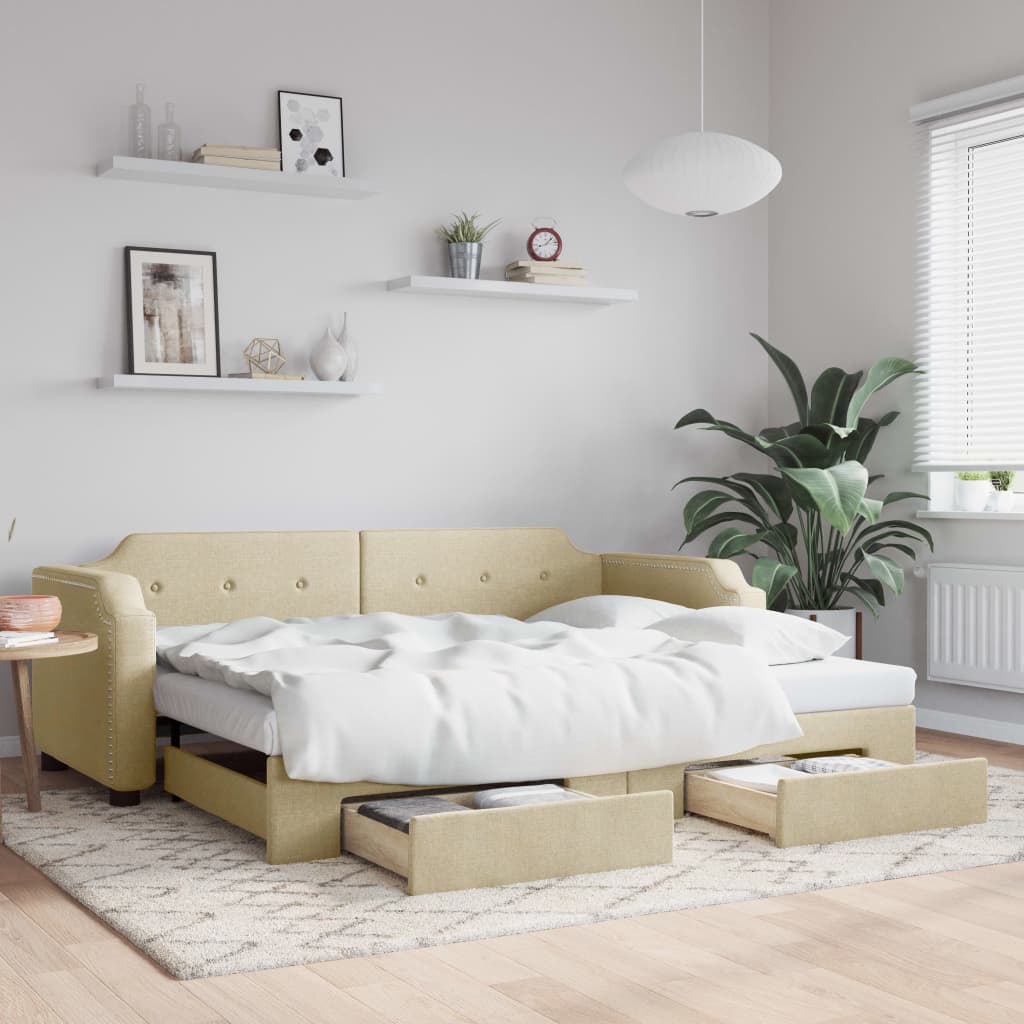 Lit de jour avec gigogne et tiroirs sans matelas crème 90x200cm - XIOS