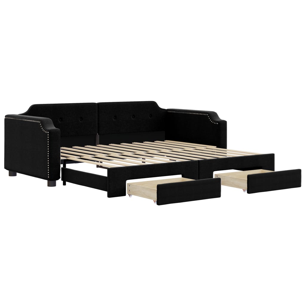 Lit de jour avec gigogne et tiroirs sans matelas noir 100x200cm - XIOS