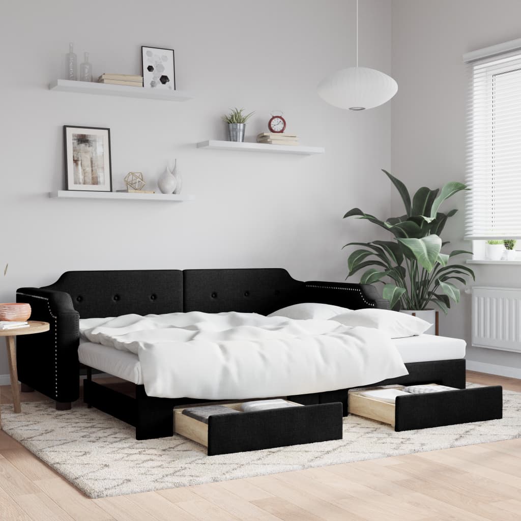 Lit de jour avec gigogne et tiroirs sans matelas noir 100x200cm - XIOS