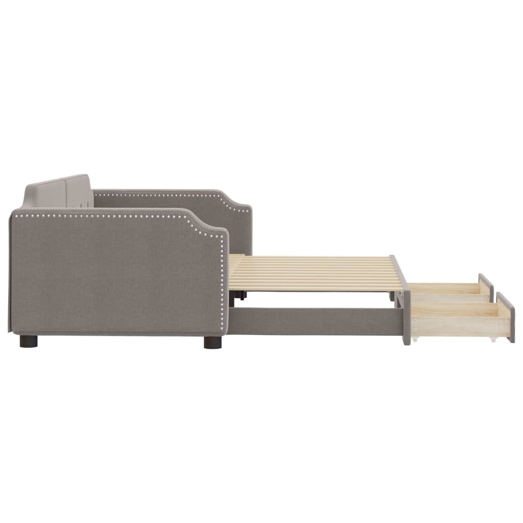 Lit de jour avec gigogne et tiroirs taupe 100x200 cm tissu - XIOS
