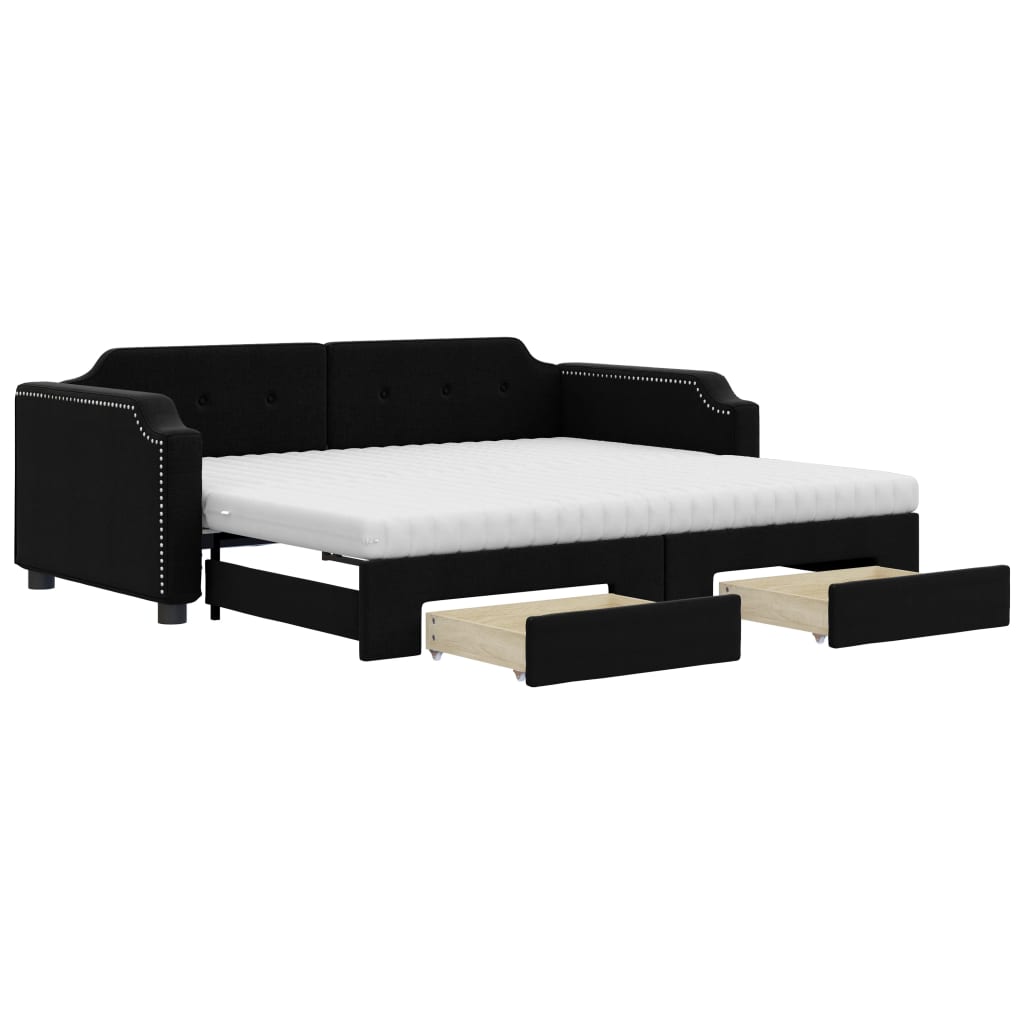 Lit de jour avec gigogne et tiroirs noir 80x200 cm tissu - XIOS