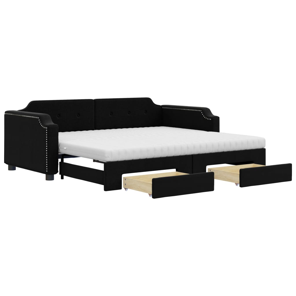 Lit de jour avec gigogne et tiroirs noir 90x200 cm tissu - XIOS