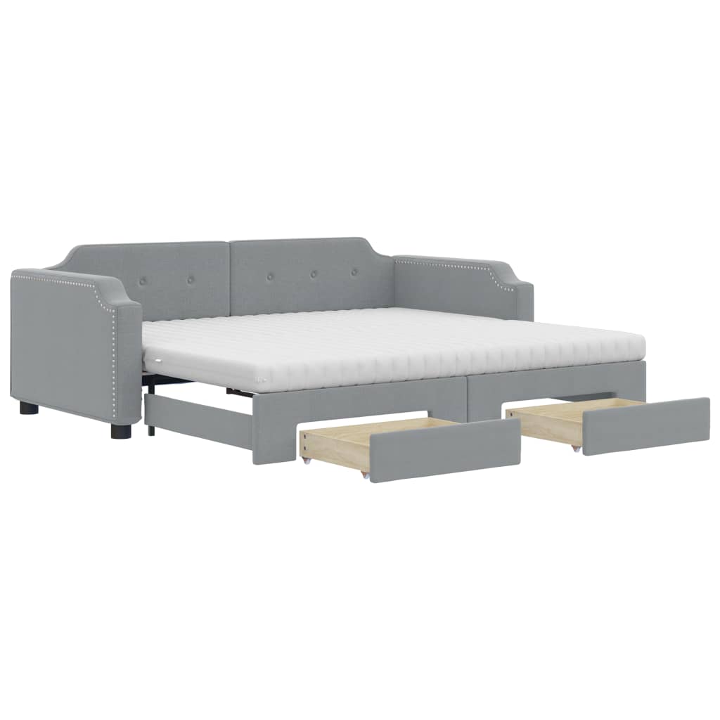 Lit de jour avec gigogne et tiroirs gris clair 90x190 cm tissu - XIOS