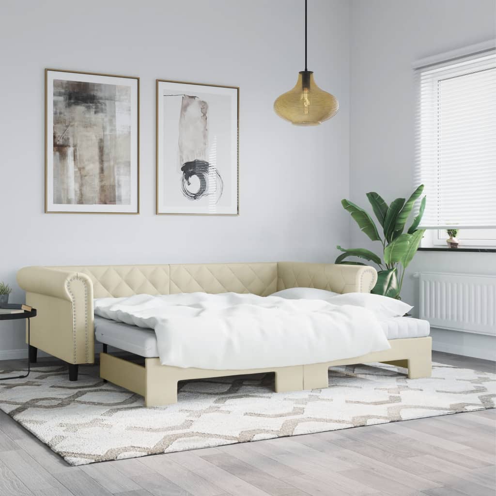 Lit de jour avec gigogne sans matelas crème 90x200 cm - XIOS